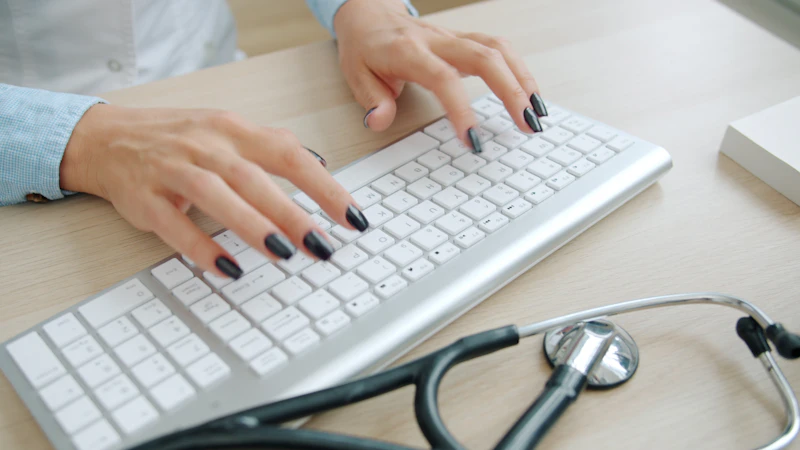 Healthcare professional working with digital technology and data, representing AI in modern medicine