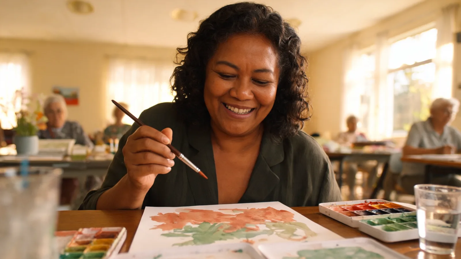 Woman painting at a community art class