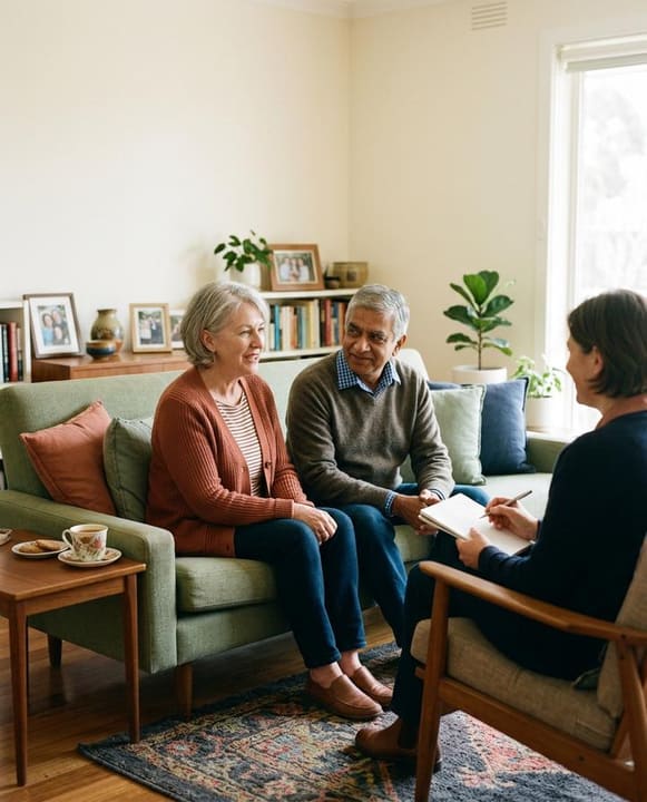 A Niagara consultant talking with a couple at home