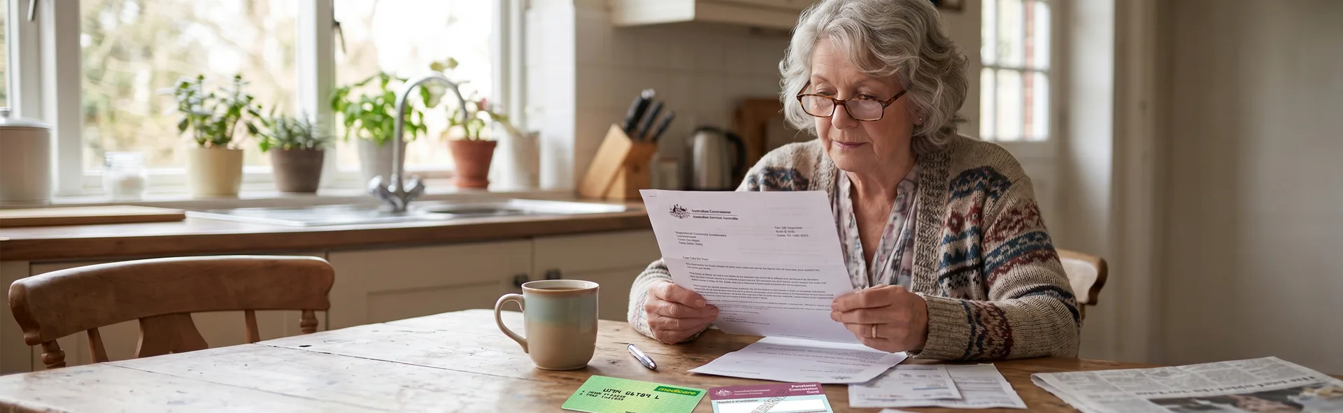 Senior Australian woman reviewing health information at home